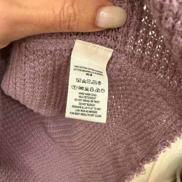 Free People Moonshine Tunic Top Waffle Knit Cotton Purple Cold Shoulder Size L - Picture 5 of 7